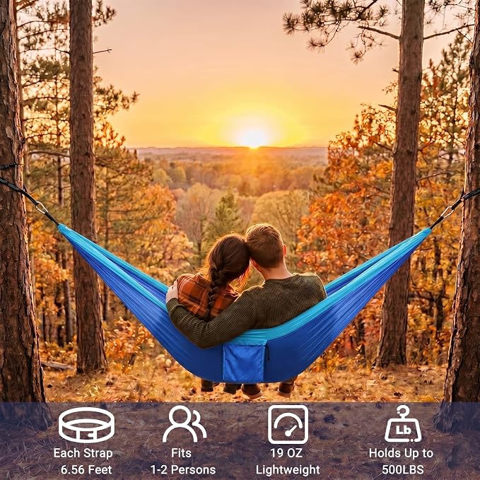 Camping Hammocks, Portable Lightweight Parachute with Tree Straps, Single or Double Hammock Without Stand, Nylon Camping Gear for Outdoor Beach Backpacking Hiking, Camping Essentials(Blue)
