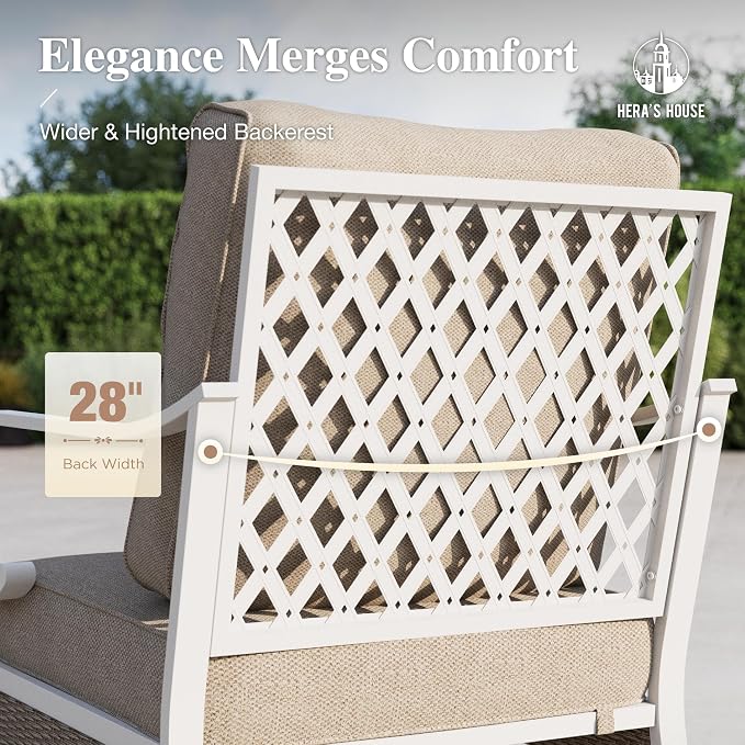 HERA'S HOUSE 4-Piece Patio Furniture Set with Metal & Rattan Design, Includes 2 Fixed Chairs, 3-Seat Sofa & Marble Coffee Table, All-Weather Outdoor Conversation Set for Garden Backyard, Beige