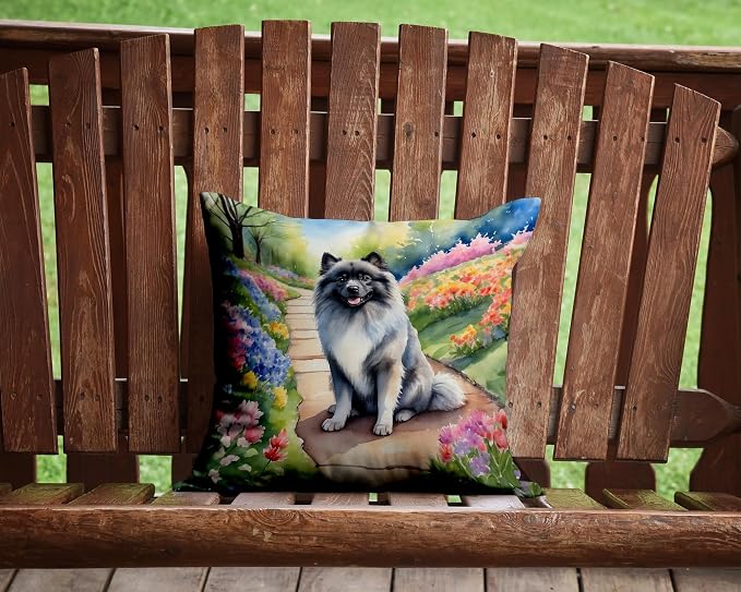 Caroline's Treasures Keeshond Spring Path Throw Pillow Machine Washable, Indoor Outdoor Decorative Pillow for Couch, Bed or Patio, 14Hx14W
