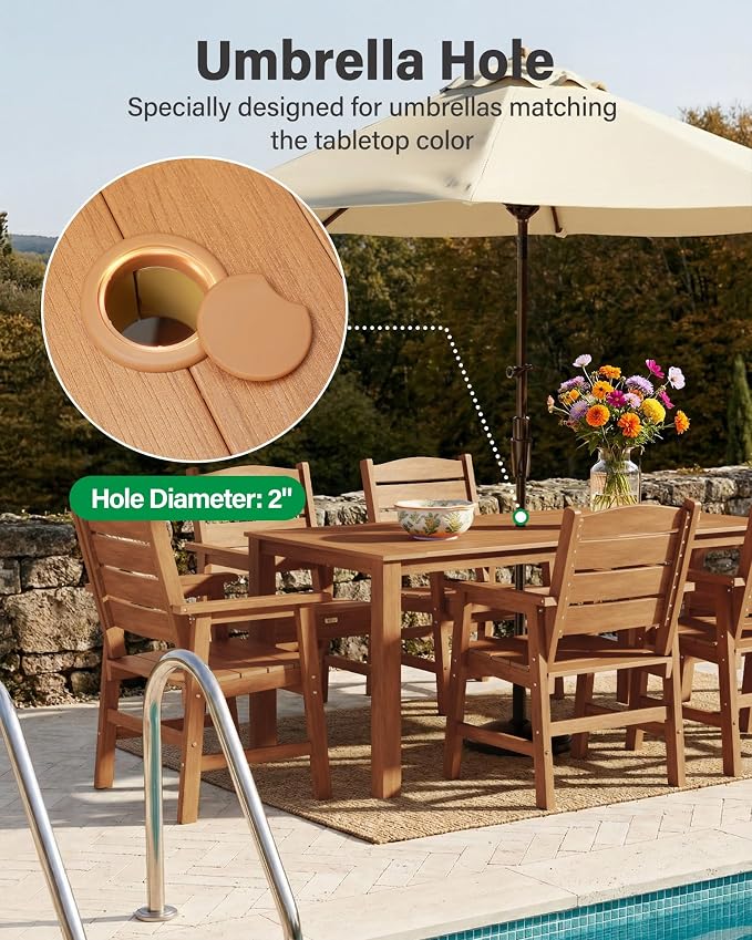 YEFU Patio Dining Sets 12-Piece: All-Weather Outdoor Table and Chairs with Umbrella Hole - Easy Assembly Patio Dining Set for 10 Modern HIPS Furniture with Aluminum Frame for Family with Deck Teak