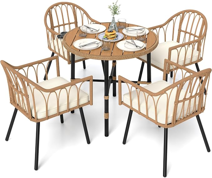 YITAHOME 5-Piece Dining Table Set with 4 Chairs, Kitchen Table & Chairs Set for 4, Boho Dining Room Table Set with Soft Cushion Chairs and 4 Holders, Ideal for Kitchen and Dining