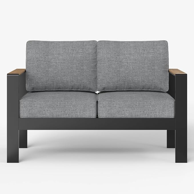 LayinSun Aluminum Outdoor Furniture Set 2 Seat Loveseat, Outside Patio Deep Seating Conversation Set with Upgraded Washable Thick Cushion