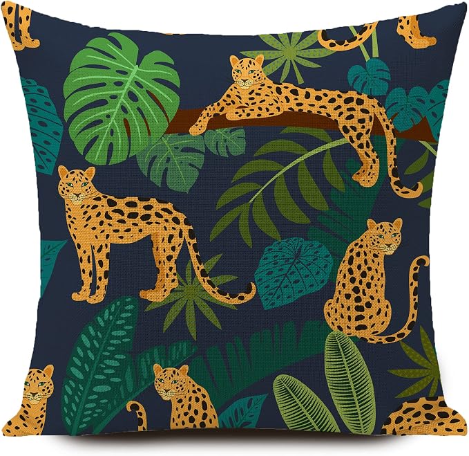 Outdoor Waterproof Throw Pillow Covers Jungle Leopard Tropical Cushions Pillows Case 18x18 Inch Set of 4 Patio Furniture Pillows Decorative for Home Garden Sofa Couch