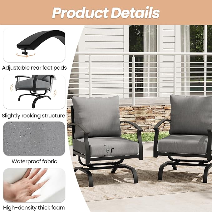 Metal Patio Furniture Set,6 Pieces 8 Seats Patio Sectional Outdoor Furniture Set with 2 Rectangular Coffee Tables,Patio Conversation Sets with 5.1" Thickened Cushions,Grey