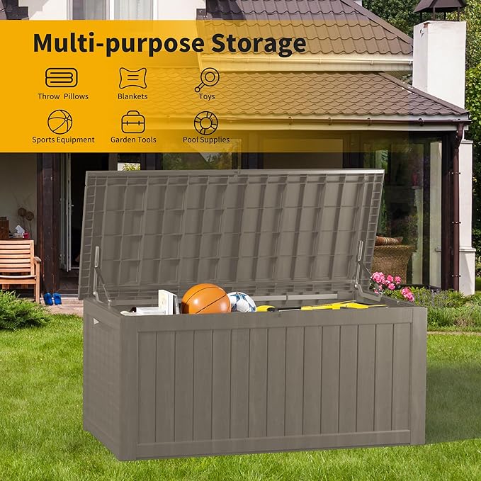 270 Gallon Resin Large Deck Box Organization and Storage Box for Patio, Outdoor Cushions, Garden Tools, Gray