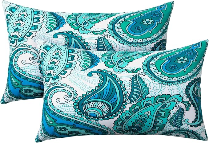 2 Pack Waterproof Outdoor Pillows, 12x20 Outdoor Lumbar Pillows | Patio Furniture Pillows, Decorative Throw Pillows, Waterproof &Fade Resistant, Removable & Washable, Paisley Blue