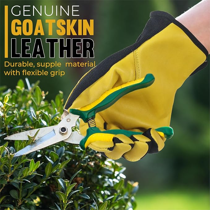 HANDLANDY Leather Gardening Gloves, Leather Work Gloves for Men Women | Durable Utility Men Women Garden Yard Working Glove, for Landscaping, Mechanic, Construction, Driving, Farming, Ranching