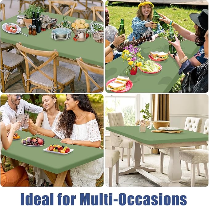 Moosfor Spandex 4 Foot Rectangle Table Cloth 2 Pack, Elastic Fitted Tablecloths for Picnic, Stretch Washable Patio Table Cover for Outdoor, Camping, Banquet and Parties (Sage Green, 30"x48")