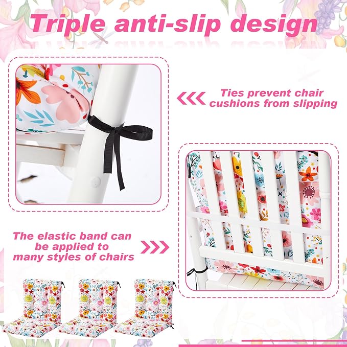 Hoteam 4 Set Outdoor Patio Chair Cushions 20 x 42 in Deep Seat Waterproof Patio Cushions Set for Furniture Replacement Removable Seat and Back (Watercolor Flowers)
