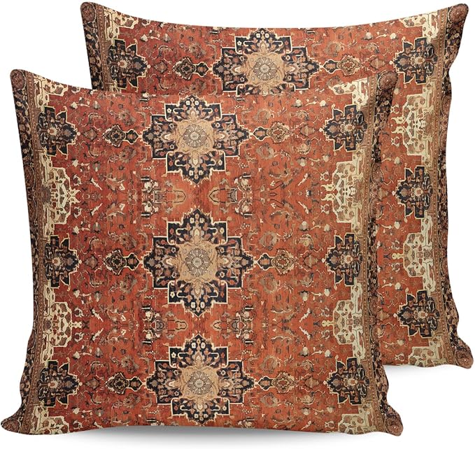 Southwest Outdoor Pillow Covers Waterproof, All Weather Cushion Case Set of 2, Geometric Stripe Boho Native Flower Print Decorative Pillowcases for Sofa Couch Bed Decor Patio Furniture 18"x18"