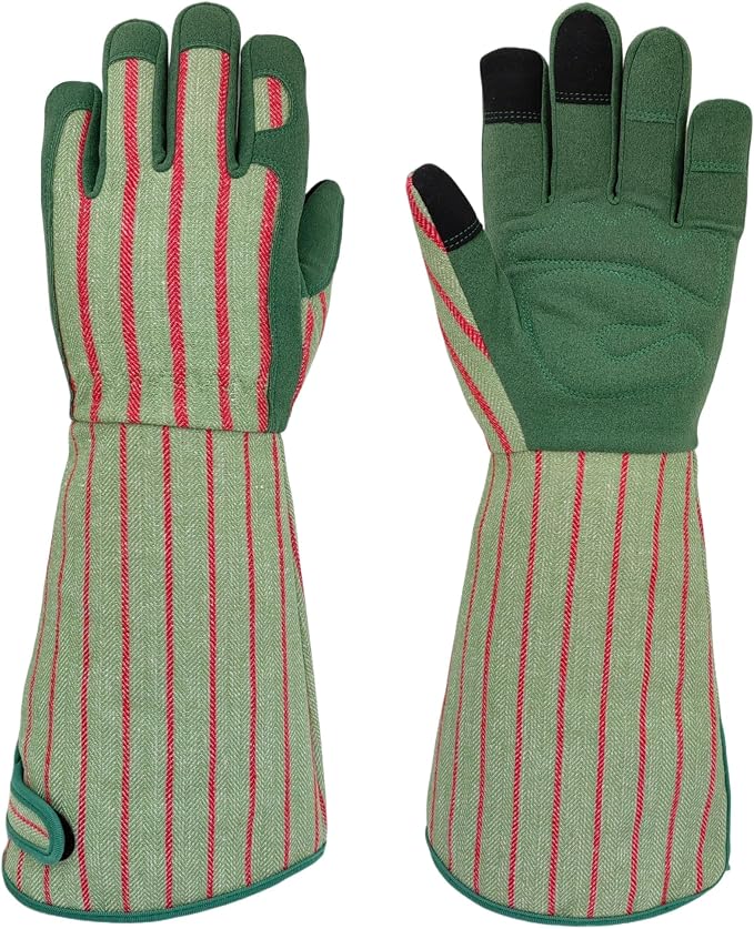 Thornproof Rose&Cactus Gardening Gloves,Gauntlet Garden Glove,Gifts | Canvas,Cute Floral Pattern,Leather Palm,Touchscreen,Durable Material,Garden Gift,Men&Women,Machine Washable,Adjustable Cuff