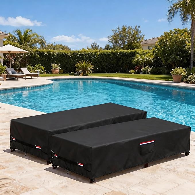 Outdoor Chaise Lounge Covers 2 Pack,600D Heavy Duty Tear-Resistant Patio Lounge Chair Cover Waterproof UV Protection,All-Weather Protection Chaise Lounge Covers,80" L x 28" W x 14" H