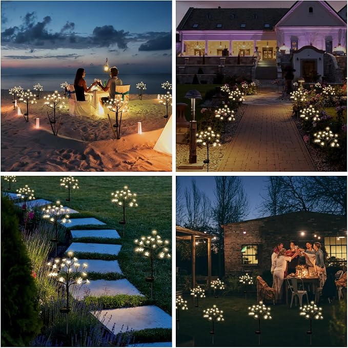4 Pack Solar Lights Outdoor Waterproof, Garden Lights Solar Flowers | 2 Modes 80LED, Fairy Garden Decor for Outside, Yard, Patio, Pathway, Lawn Decorations, Gardening Gifts for Women Mom