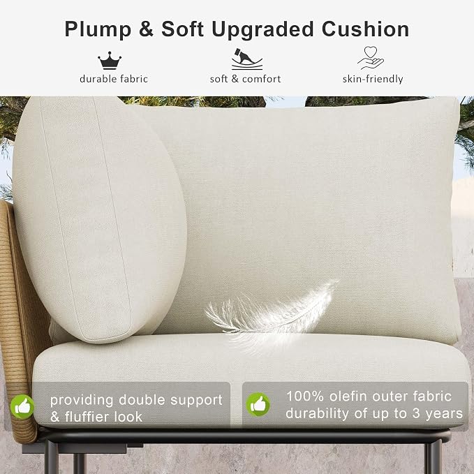 LayinSun 9 Pieces Aluminum Patio Furniture Set, Modern Modular Sectional Sofa with Coffee Table and Upgrade Thickness Cushion