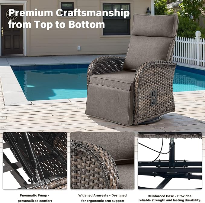 Belord 7 Piece Patio Furniture Set with 4 Swivel Recliner Chairs and 3 Side Tables, Dual-Adjust Wicker Chaise Lounge Chairs for Outdoor Patio Conversation, All-Weather Brown Rattan