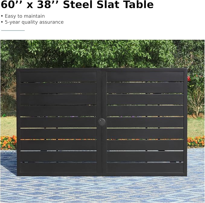 MFSTUDIO Outdoor Dining Set for 6, Patio Table and Chairs Set with Umbrella Hole, Metal Patio Furniture Dining Set for Deck Backyard Poolside Garden