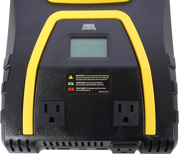 1500W Vehicle Power Inverter Modified Sine Wave with LED Screen and 3AC Socket Portable AC Power Emergencies 12V to 115V for Truck RV Emergency Backup Plastic Black