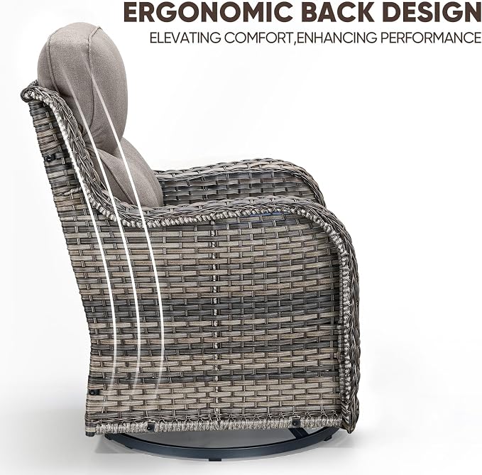 Swivel Patio Chairs Set of 2 with 6" Thick Cushion - Wicker Outdoor Swivel Rocker Patio Sets, High Back Comfortable Outdoor Glider Chairs 360° Rotation Glider Gray Wicker - Gray Cushion