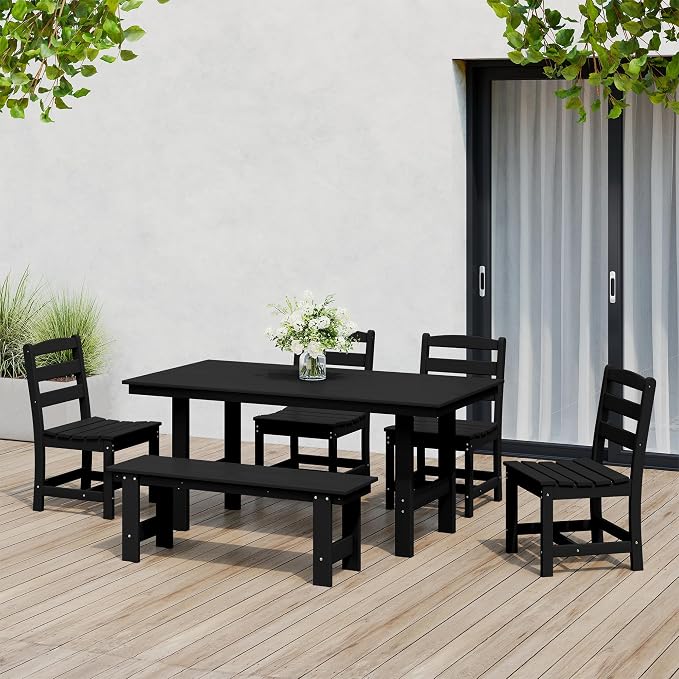 Costaelm Outdoor Dining Chair, Armless Patio Adirondack Chair, HDPE Poly Lumber, Waterproof Indoor/Outdoor Restaurant Bistro Dining Chair for Outside Porch Backyard Garden, Black