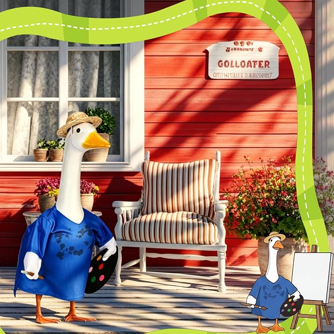 Painter Porch Goose Outfit Back to School Classroom Decor Artist Goose Clothes for 23" High Cement or Plastic Geese Costume for Yard Lawn Outdoor Garden Patio Statue Duck Dress Holiday Birthday Decor