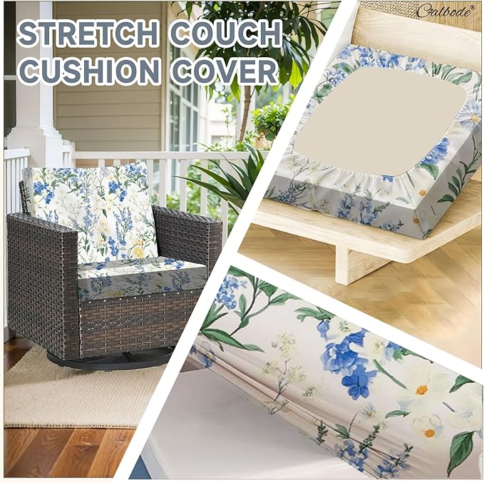 CALBODE 14 Pcs Stretch Outdoor Seat Cushion Covers, Washable Chair Seat Cover for Patio Furniture Cushions Soft Indoor and Outdoor Couch Cover Replacement (Bluebell, Cover Only)