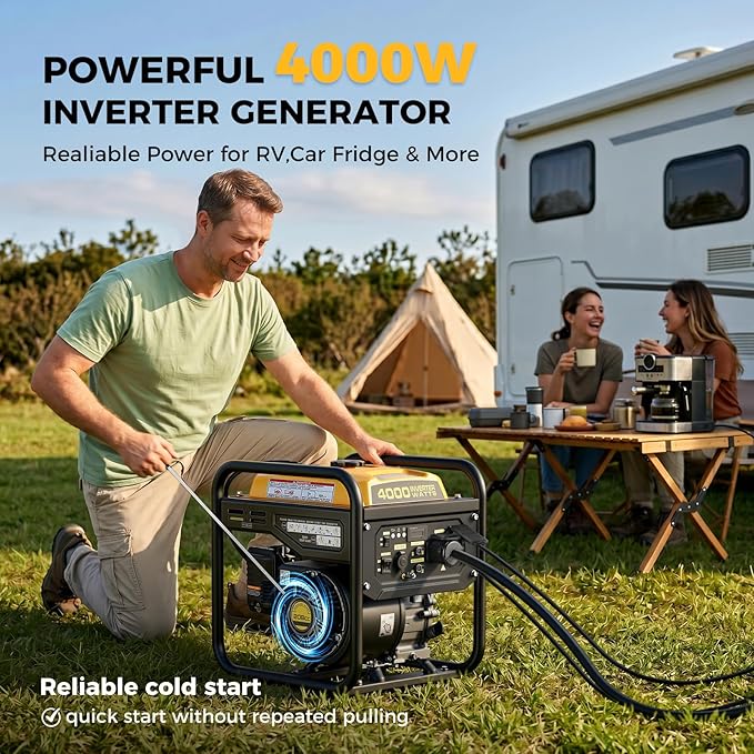 4000 Watts Inverter Generator for Home Use, RV Potable Open Frame Generator, 208cc Gas Powered EPA Compliant for Camping