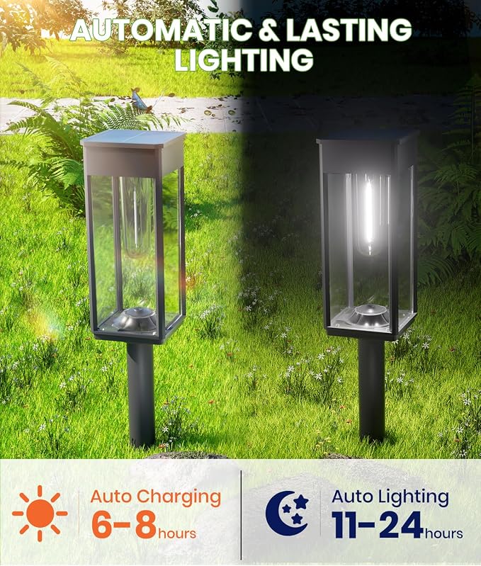 BITPOTT Bright Solar Pathway Lights Outdoor Waterproof IP65, 8 Pack Auto On/Off Solar Outdoor Lights for Path, Yard, Landscape, Lawn, Patio, Walkway, Driveway, Garden Decor Lighting Solar Powered