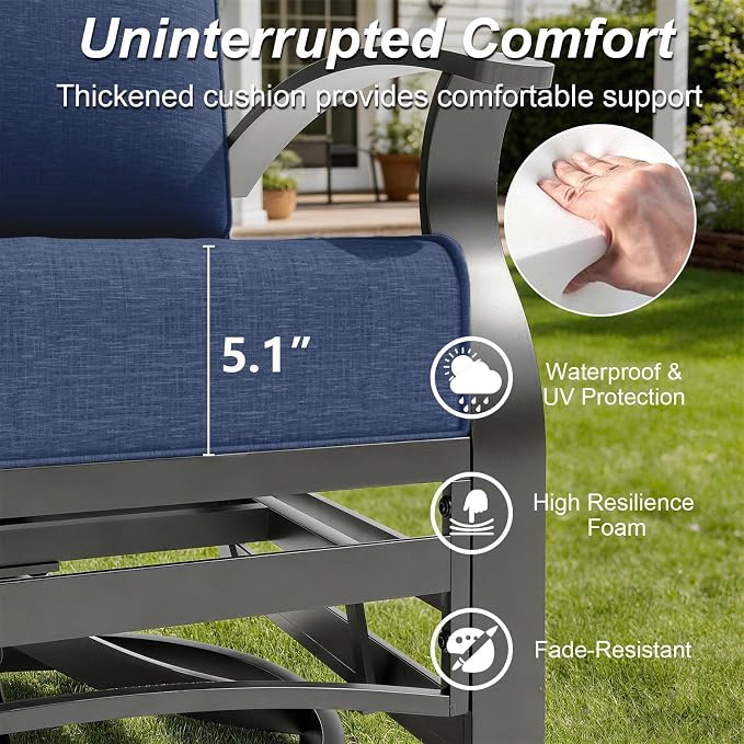 Gotland 5 Piece Patio Set, Aluminum Outdoor Swivel Chairs Set with 48’’ Round Fire Pit 5.1’’ High-Resilience Seat Cushions 29.5" Deep Seating, Metal Patio Furniture Set Patio Conversation Sets, Grey