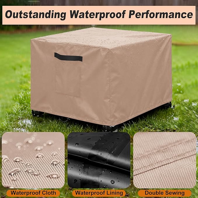 LYHNMW Outdoor Patio Ottoman Cover, 2PCS 32"L x 32"W x 20"H Waterproof Furniture Covering Protector , 600D Heavy Duty Patio Furniture Cover with Padded Handles (Khaki)