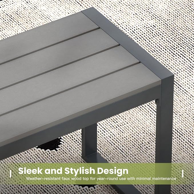 6 Pieces Outdoor Dining Set, Patio Table and Chairs Set with Garden Bench for 6-7 People, 63" Outdoor Dining Table and Padded Swivel Patio Chairs for Deck Backyard, Grey and Dark Grey