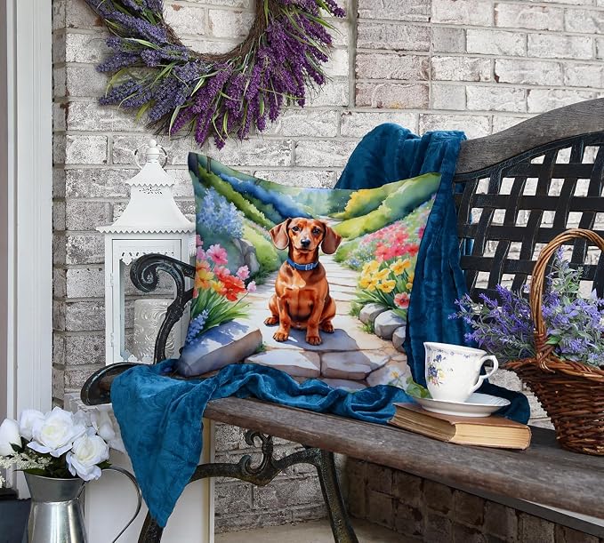 Caroline's Treasures Dachshund Spring Path Throw Pillow Machine Washable, Indoor Outdoor Decorative Pillow for Couch, Bed or Patio, 18Hx18W