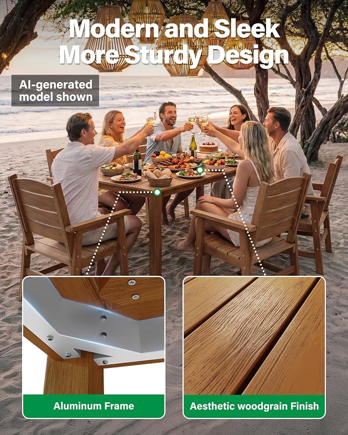 YEFU Patio Dining Sets 12-Piece: All-Weather Outdoor Table and Chairs with Umbrella Hole - Easy Assembly Patio Dining Set for 10 Modern HIPS Furniture with Aluminum Frame for Family with Deck Teak