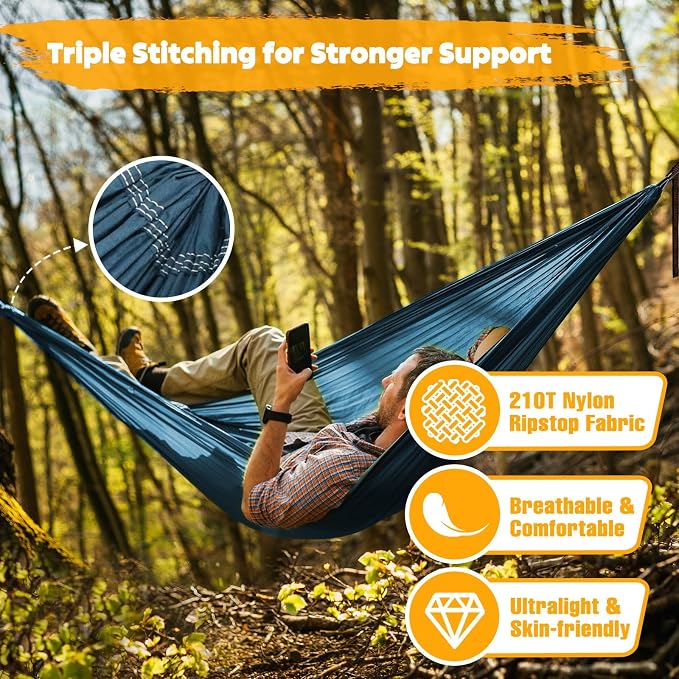 NATUREFUN Ultra-Light Travel Camping Hammock | 300kg Load Capacity,Breathable,Quick-Drying | 2 x Premium Carabiners,2 x Nylon Slings Included | Outdoor Indoor Garden