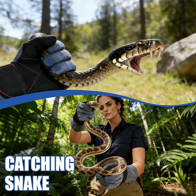 IC ICLOVER Animal Handling Gloves, Snake Bite Proof Gloves, Double Leather | Cat, Dog Training, Bird, Falconry, Snake Reptile Handling, Animal Control, Reinforced Palm Padded, Anti Bite Scratch Gloves