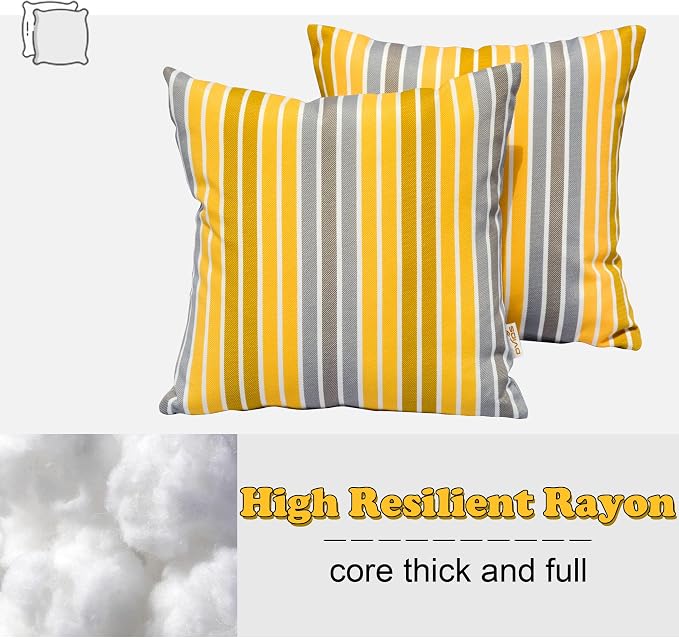 ovios Patio Throw Pillows Outdoor Lumbar Decorative Boho Floral Printed Geometric Multicolored Pillow for Sofa Couch Chair Outside, Set of 2 (17 x 17 Inch, Yellow Stripe)