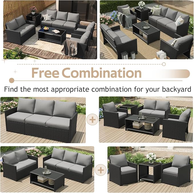 U-MAX Patio Furniture Set with Two Table, 7 PCS Outdoor Furniture for Garden