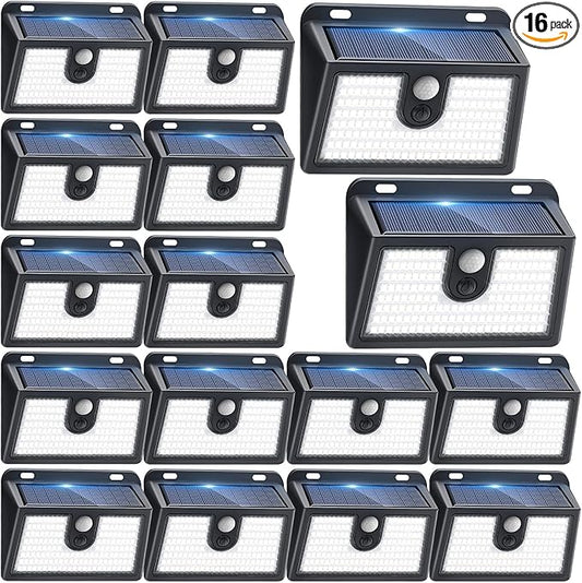 [16 Packs] Solar Motion Sensor Outdoor Lights, Super Bright Solar Lights Outdoor Waterproof, 3 Lighting Modes Security Wall Light for Outside Walking Dog Fence Backyard Deck Garden Door Step Garage