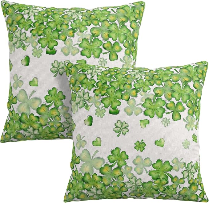 St Patricks Day Pillow Covers Clover Shamrock Throw Pillow Covers 18x18 Set of 2 Lucky Charms Outdoor Pillow Cases St Patricks Decorations for Home Sofa Couch Martch Holiday