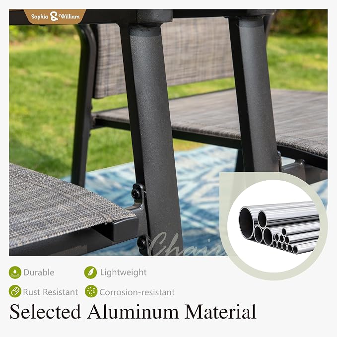 Sophia & William Round Patio Dining Set for 6 with Aluminum Chairs, Grey | Metal table, Stackable sling chairs, Breathable & quick-drying, Light-weight & space-saving, Umbrella Hole, Outdoor, 7 piece