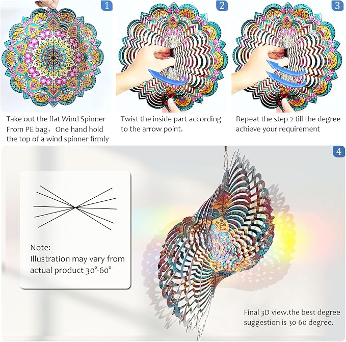 Aoedelyart Wind Spinners Outdoor Mandala Lucky Star,Laser Cut Metal Kinetic Art Wind Spinner Gift for Christmas,12In Stainless Steel Hanging Yard&Garden 3D Wind Sculpture Decorations Indoor Spinners