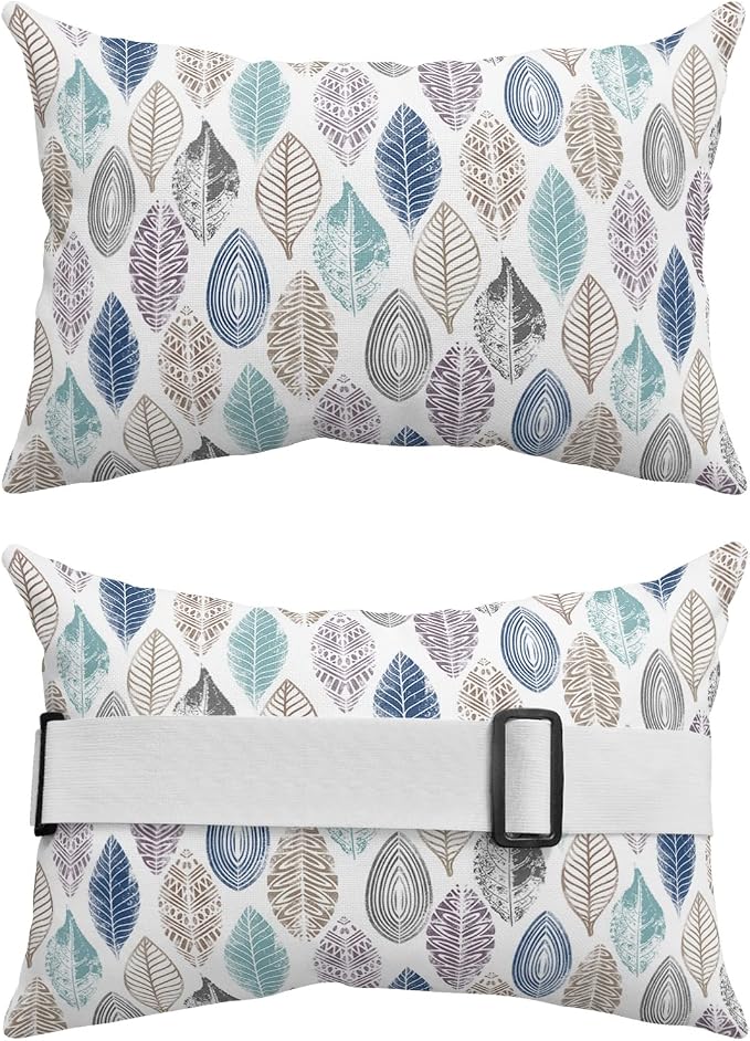 Outdoor Pillows Covers with Inserts Leaves Specimens Blue Khaki Teal Purple White Waterproof Pillow with Adjustable Strap Throw Pillows for Patio Furniture Recliner Lounge Chair, 11x16 inch, 1PCS