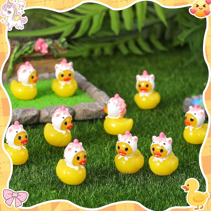 30 Pcs Mini Unicorn Resin Ducks, Fun Printed Toy Figures for Birthday Party Favors, Themed Decor, Kids Gift Collection (Wearing a Unicorn Hat)