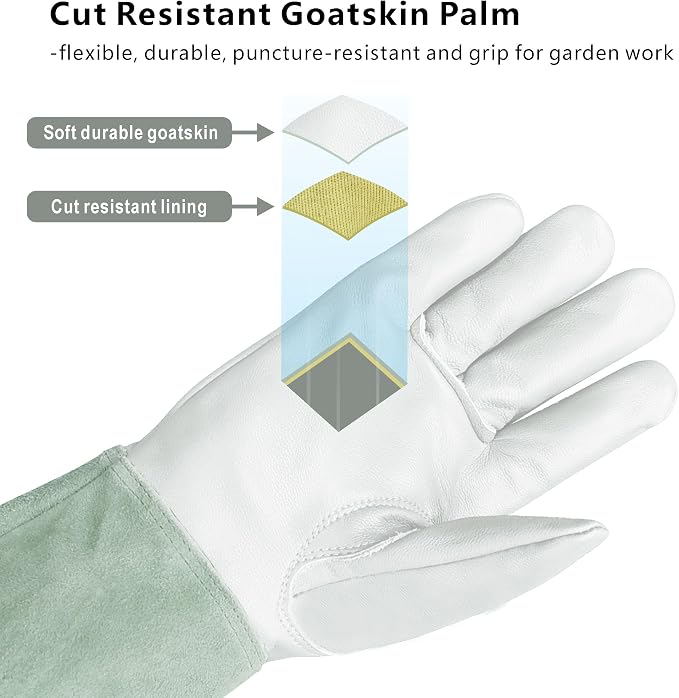 Rose Pruning Gloves with Forearm Protection, Thorn Resistant | Embroidery Design with Extra Long Cuff for Gardening and Pruning Tasks