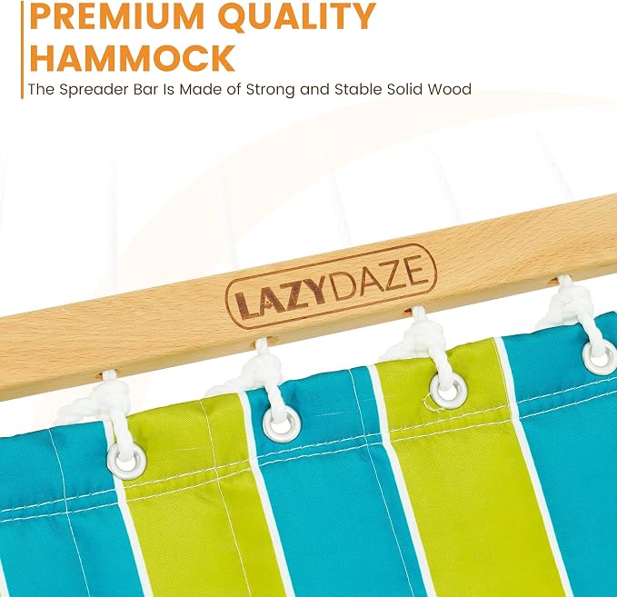 Lazy Daze Hammocks 12FT Quilted Fabric Hammock with Pillow, Double 2 Person Hammock with Spreader Bar for Outdoor Outside Patio Garden Yard Pool Beach QFH009