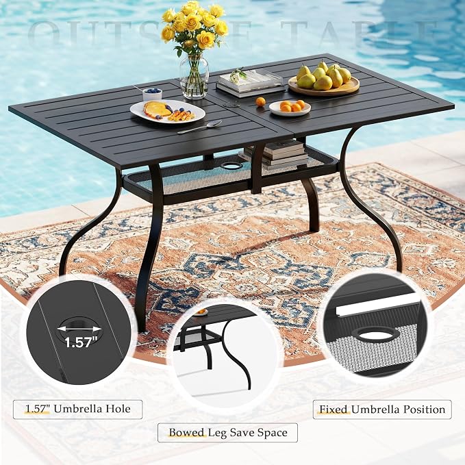 SUNCROWN 7 Pieces Outdoor Dining Set, Patio Furniture Set with 6 x Textilene Dinning Chairs and 1 Steel Slat Metal Bistro Table for Garden Lawn Backyard Deck (Dark Blue)