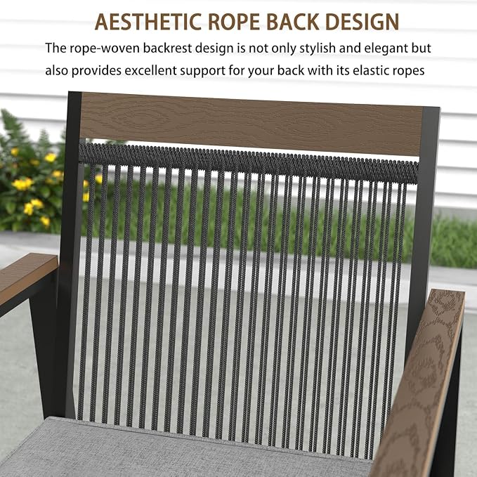5-Piece Patio Dining Table and Chair Sets, Outdoor Metal Dining Furniture Set with Umbrella Hole, 4pcs Patio Chairs with Cushions for Backyard, Deck (Black/Brown, 5Pcs)