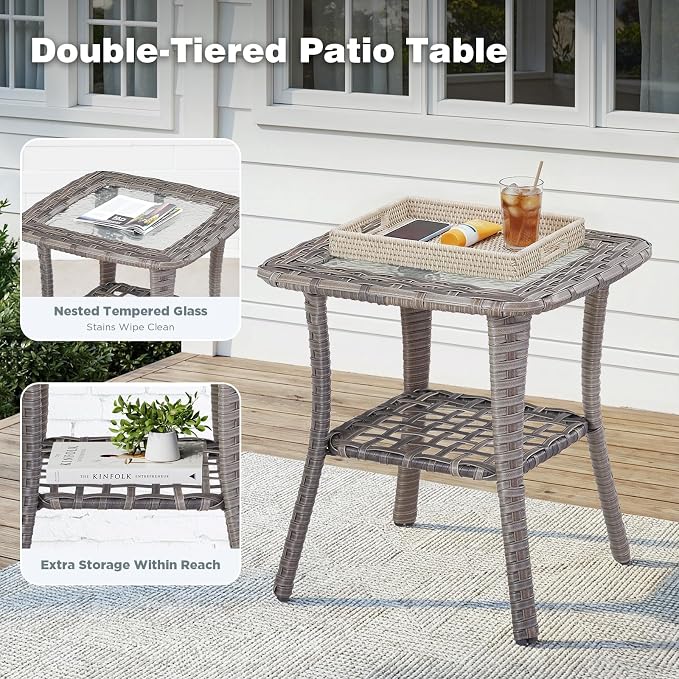 Belord Patio Wicker Swivel Rocker Patio Chairs with Side Table, Outdoor Rattan Chairs for Deck Porch Garden, 6 Piece Luxury Patio Furniture Set, Blue