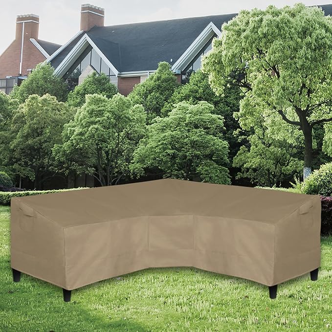 Easy-Going Patio V-Shaped Sectional Sofa Cover, Waterproof Outdoor Sectional Cover,Heavy Duty Garden Furniture Cover with Air Vent 118" L (on Each Side) x 33.5" D x 31" H, Camel
