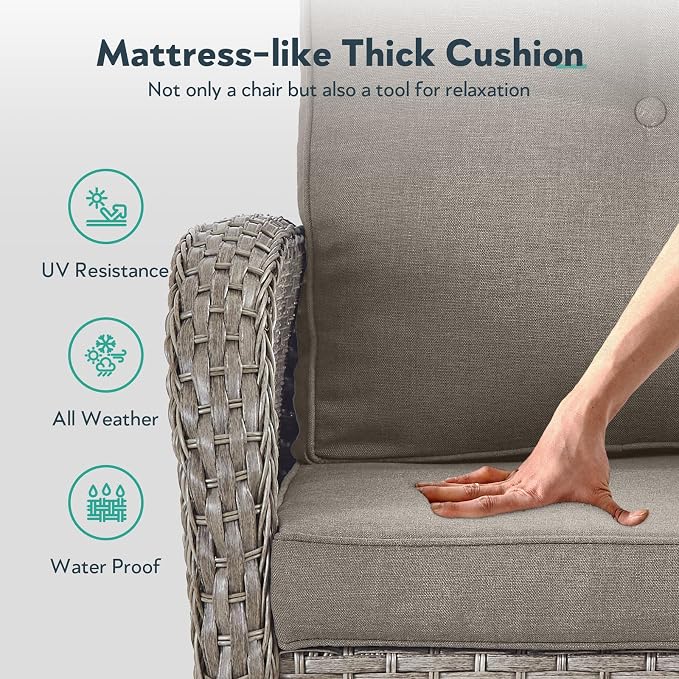 Outdoor Swivel Glider Rocker Chairs Set of 4 - Wicker Patio Furniture Set All Weather Patio Conversatio Sets with 2 Tempered Glass Side Table for Deck Backyard - Grey Wicker Grey Cushion