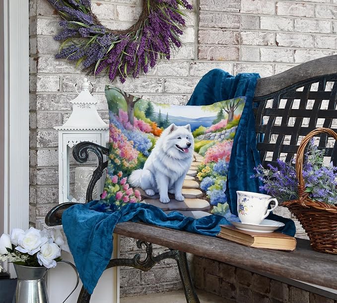 Caroline's Treasures Samoyed Spring Path Throw Pillow Machine Washable, Indoor Outdoor Decorative Pillow for Couch, Bed or Patio, 18Hx18W